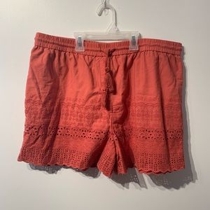 Burnt Orange Crochet Drawstring Shorts Plus Size